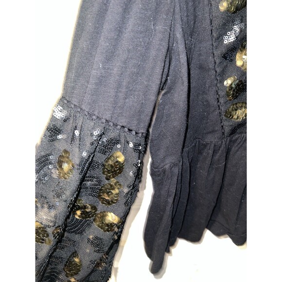 Anthropologie Neale Top Size M Sequined Embroidered Ballon Sleeves Black Peplum - Picture 6 of 8